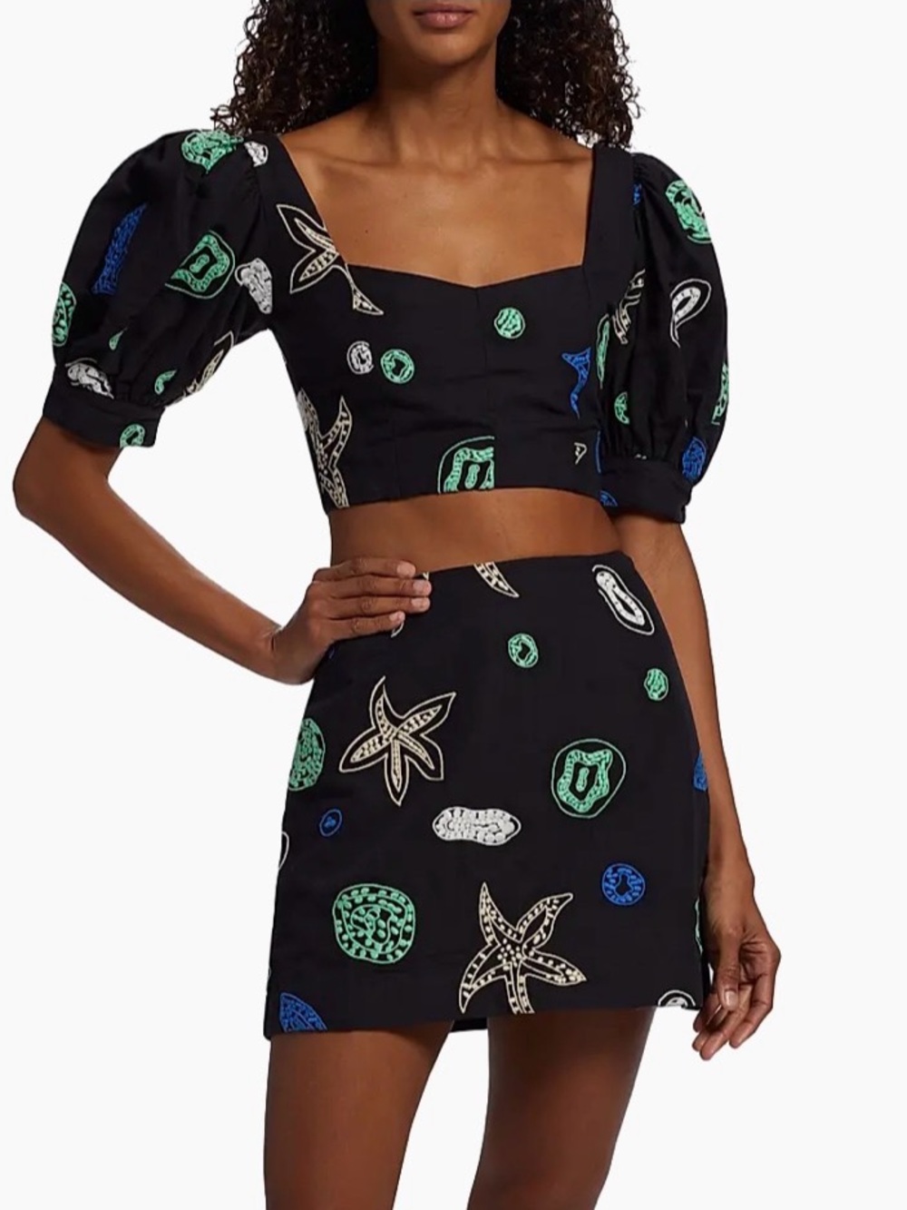 $730 NWT Rhode “Ara” Top + Ronan Skirt Set in Oceana Embroidery Sz 4